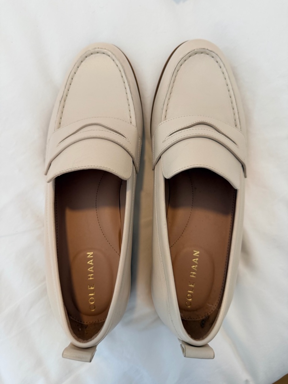 Cole Haan Women’s Cream Leather Penny Loafers - Never Worn - size 10